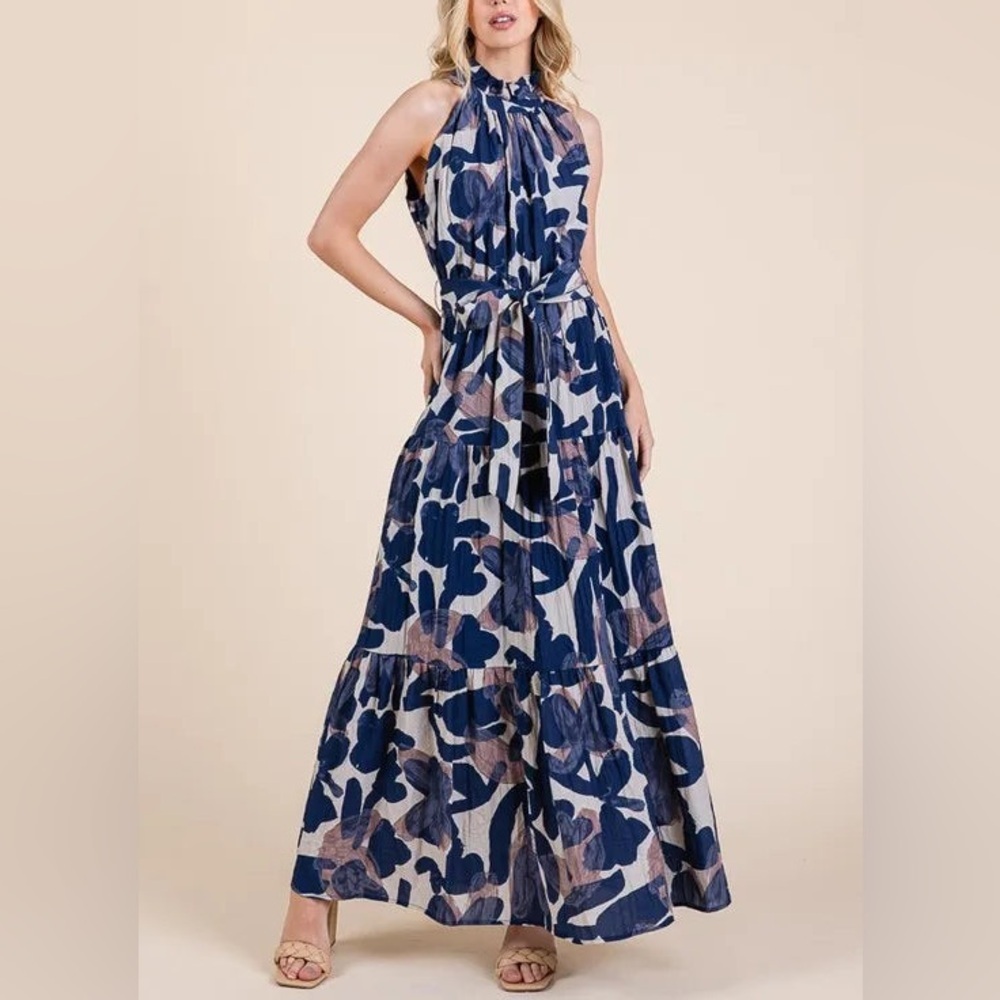 Navy and White Floral Maxi Dress